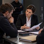 Напряжённая консультация в комнате допросов